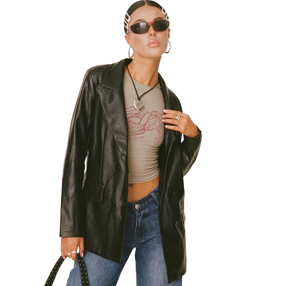 Princess Polly Ellen Faux Leather Blazer – Black Vegan Leather Jacket M/L